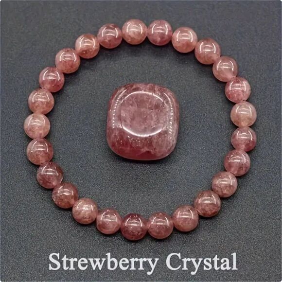 Strawberry Crystal Quartz Bracelet Natural Stone Handmade Stretch Healing Boho - Picture 1 of 4